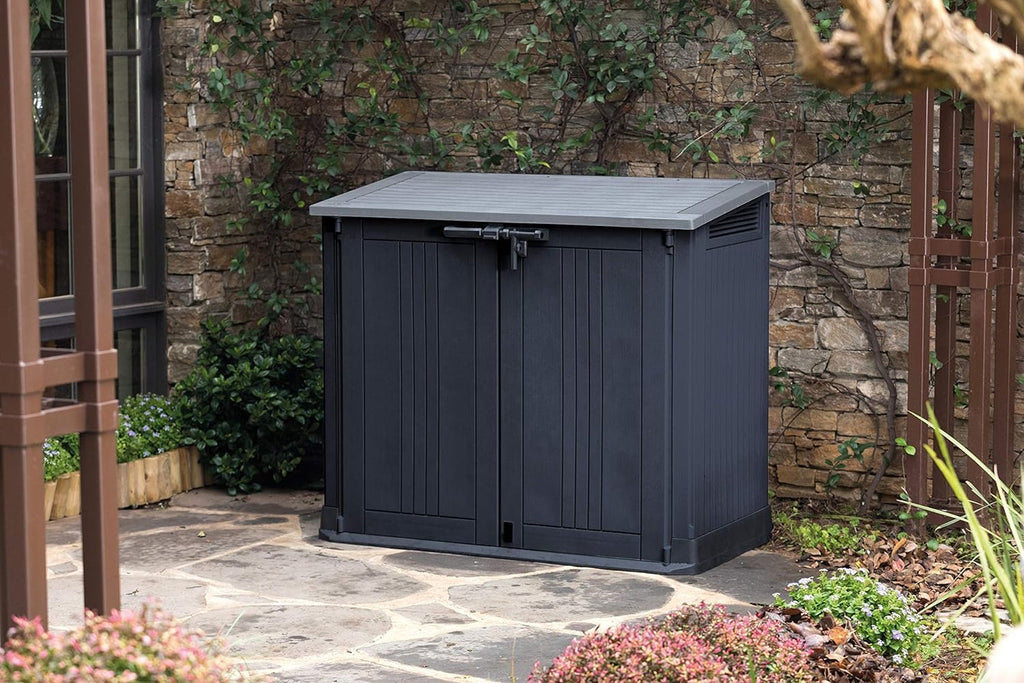 Keter Store It Out Nova Plastic Tool Shed, External Dimensions: 132 x 71.5 x 113.5 cm, 880 L Capacity, Dark Grey, Suitable for 2 x 120 L Wheelie Bins, Weatherproof, Lockable