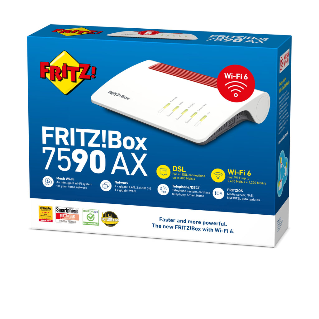 FRITZ!Box 7590 AX Exclusive – Wi-Fi 6 DSL-Router mit Mesh, DECT & USB-Sticko