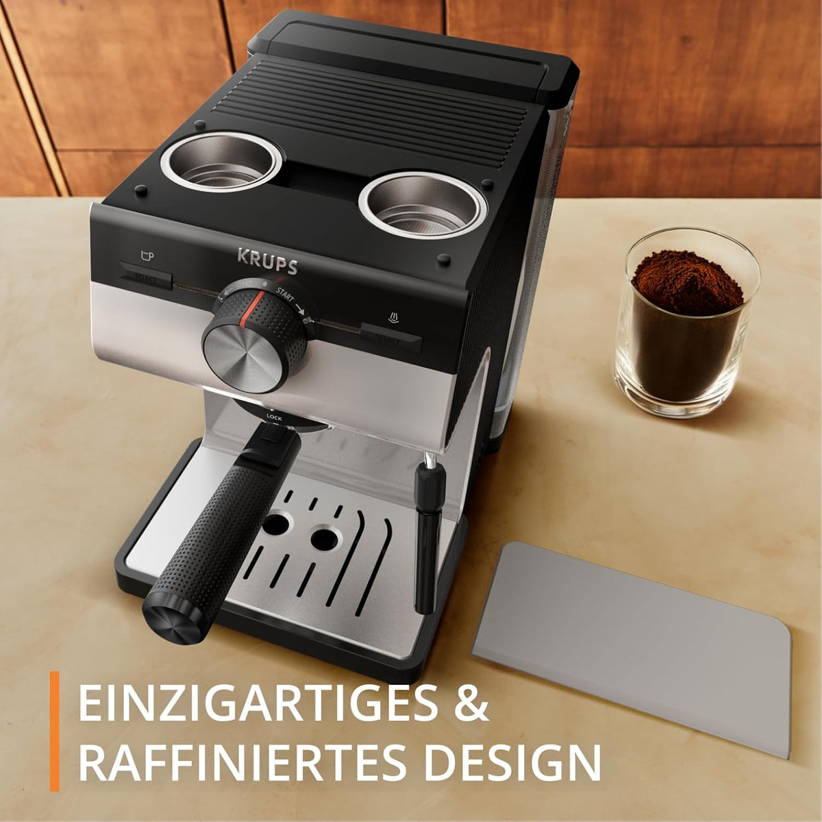 Krups Authentic Espresso-Siebträgermaschine, 15 bar, intuitive Bedienung, raffiniertes Design, integrierte Dampfdüse, 2 L-Wassertank, inkl. Zubehör, Grey/Creme, XP381B10