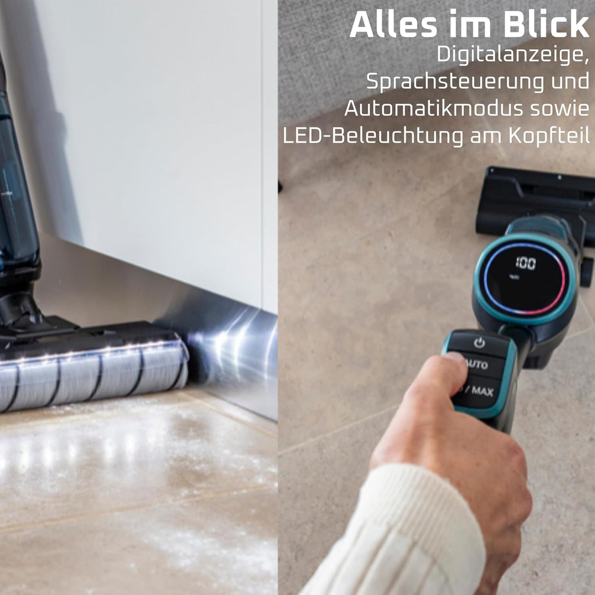 Rowenta X-Clean 5 kabelloser Akku-Nass-Trockensauger, selbstreinigend, nur 1,1 kg in der Hand, Sprachassistenz, LED-Anzeige, 170 Watt, 50 Min. Laufzeit, Schwarz/Blau, GZ5555EE
