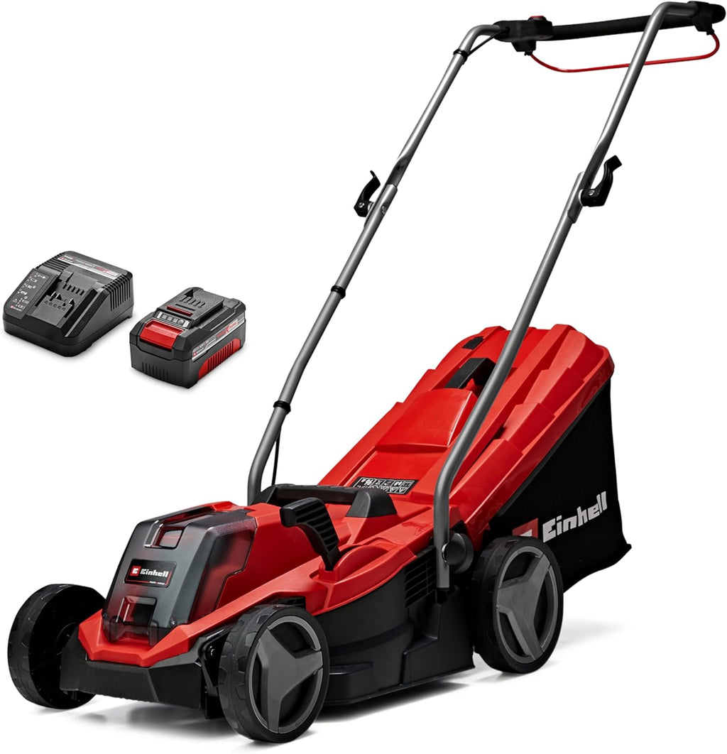 Einhell Cordless Lawnmower with Battery and Charger 18V PXC | 33cm Cutting Width, Brushless Motor, 30L Grass Box, 5 Cutting Heights GE-CM 18/33 Li Battery Lawn Mower