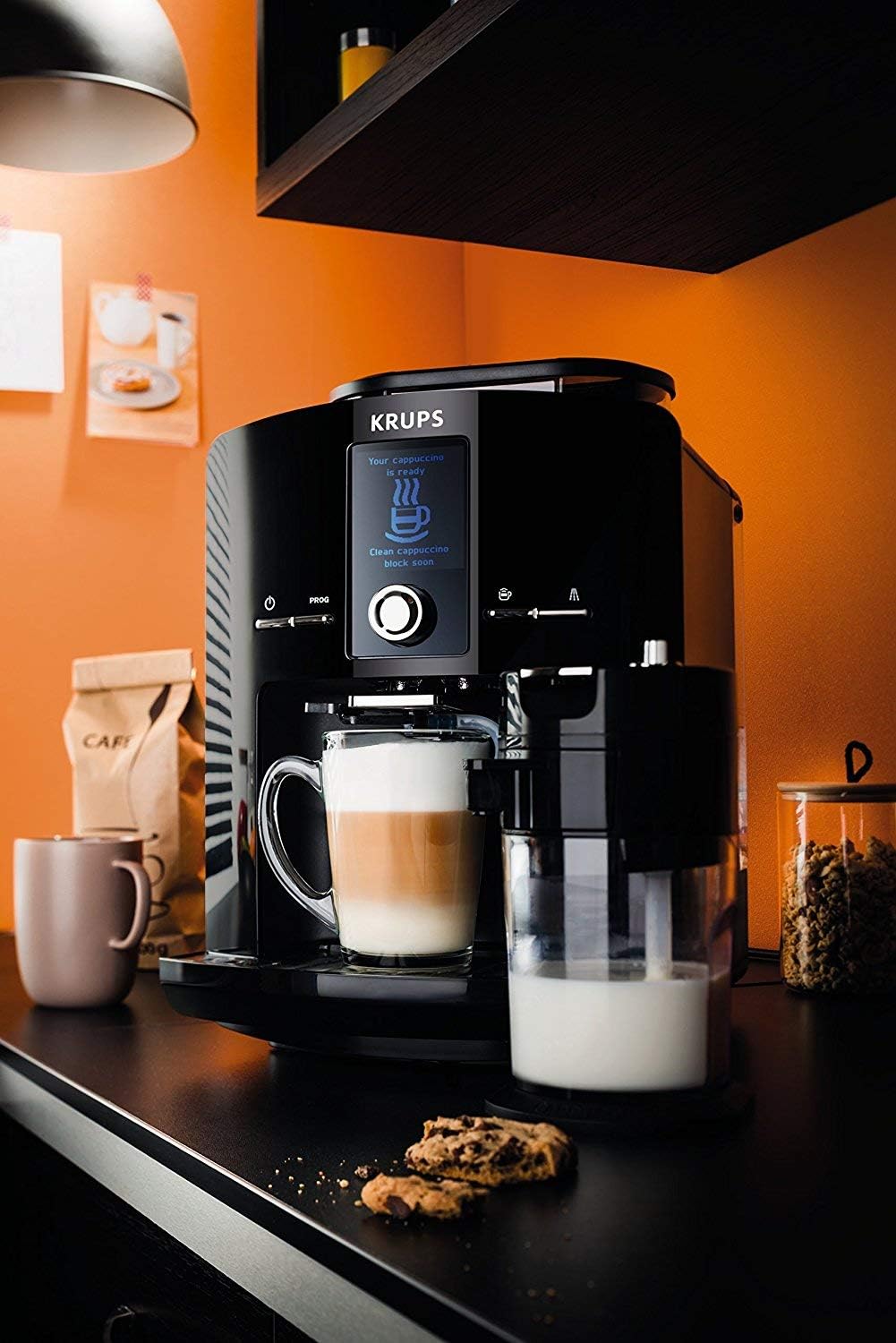 KRUPS EA8298 Kaffeevollautomat Latt'Espress One-Touch-Funktion | 1,7 L | 15 bar | LC Display | Cappuccinatore | schwarz