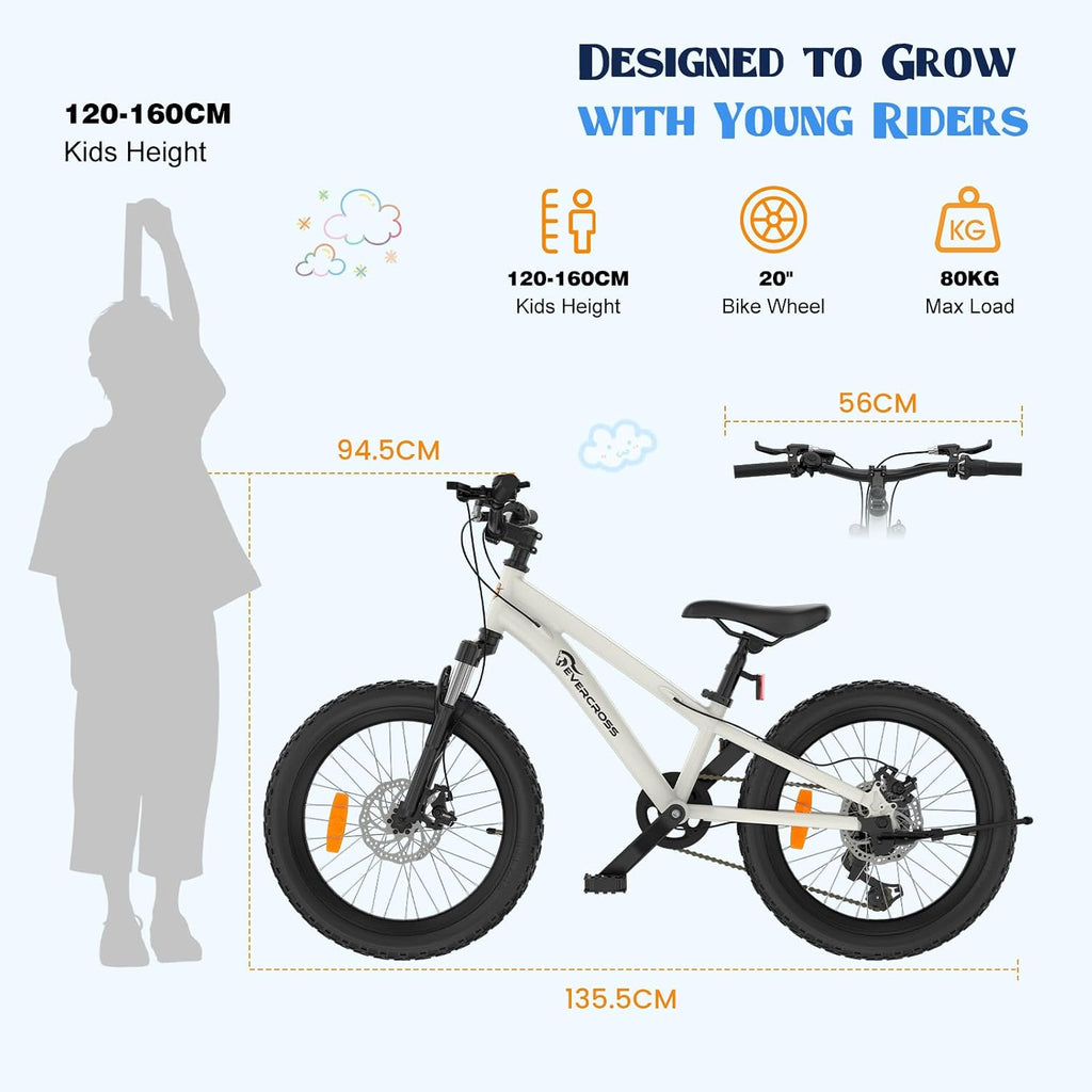 EVERCROSS EM5 20 Zoll Kinderfahrrad Mountainbike, 7-Gang MTB für Jungen & Mädchen (120-160cm), Leichtgewicht (15 kg) mit Federgabel & Dual-Scheibenbremsen,Höhenverstellbarer Sattel, Tragkraft bis 80kg