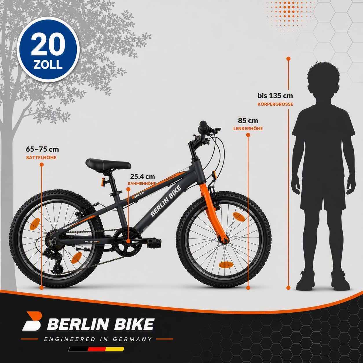 Grizz 20 Zoll Mountainbike - Leichter Aluminiumrahmen - 7-Gang Shimano