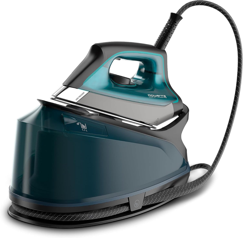 Rowenta Compact Steam Pro Dampfbügelstation, 6,2 Bar Hochdruckdampf, 310 G/Min Dampfstoß, 1,1 l Wassertank, kompaktes Design, effizienter Kalkkollektor, Kunststoff, X-Large, Blau/Schwarz, DG7621