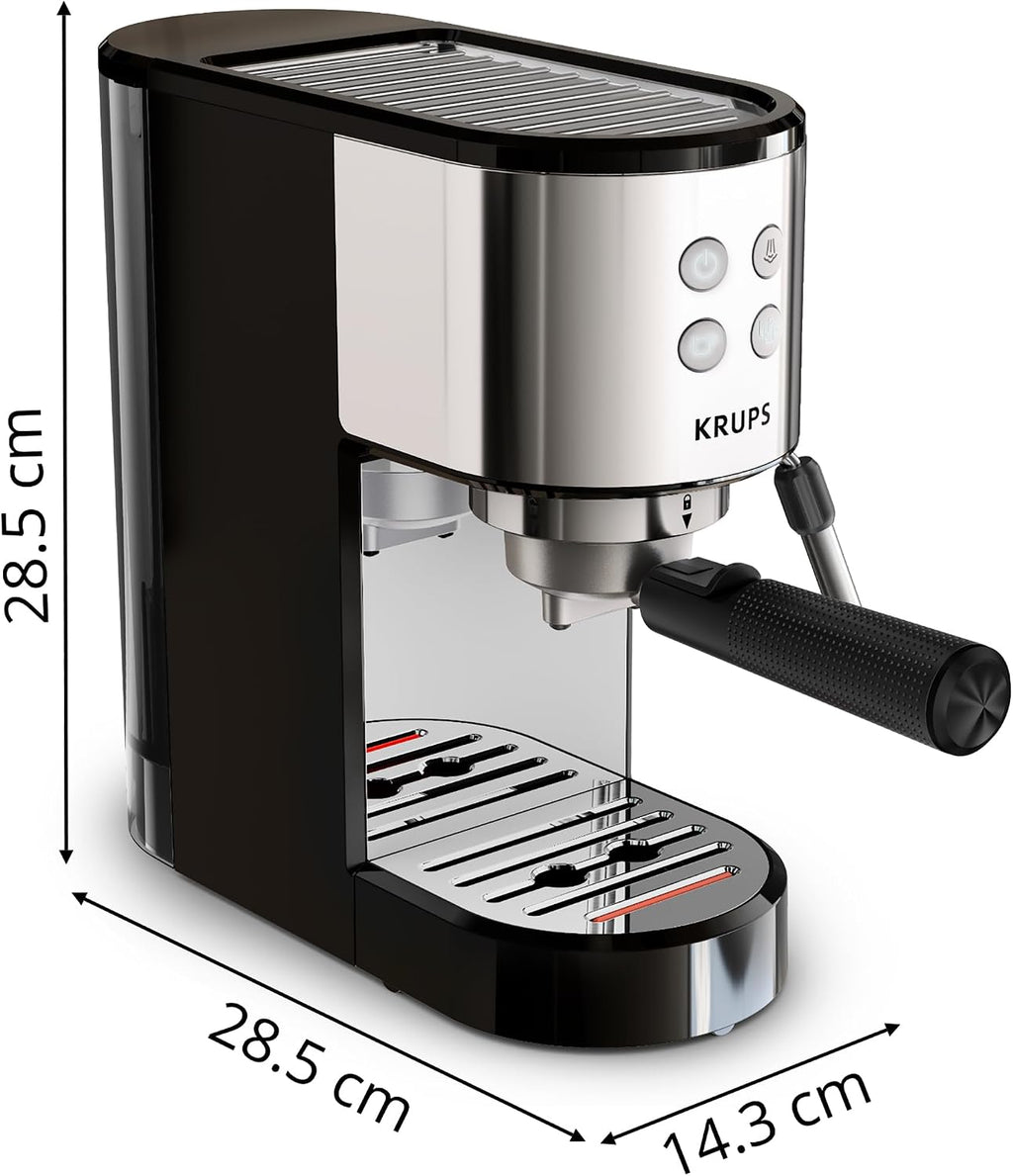 Krups Virtuoso Essential Espresso-Siebträgermaschine, 15 bar, Edelstahl-Applikationen, schlankes Design, Bedienfeld mit 4 Funktionen, inkl. Barista-Zubehör, Edelstahl, XP441810