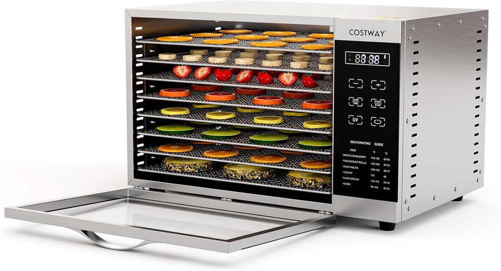 COSTWAY Dehydrator with 8 Grid Trays, 620W Dehydrator 30-70°C Temperature Control & 24H Timer, Overheating & Overload Protection, Food Dryer for Fruit, Meat, Vegetableso