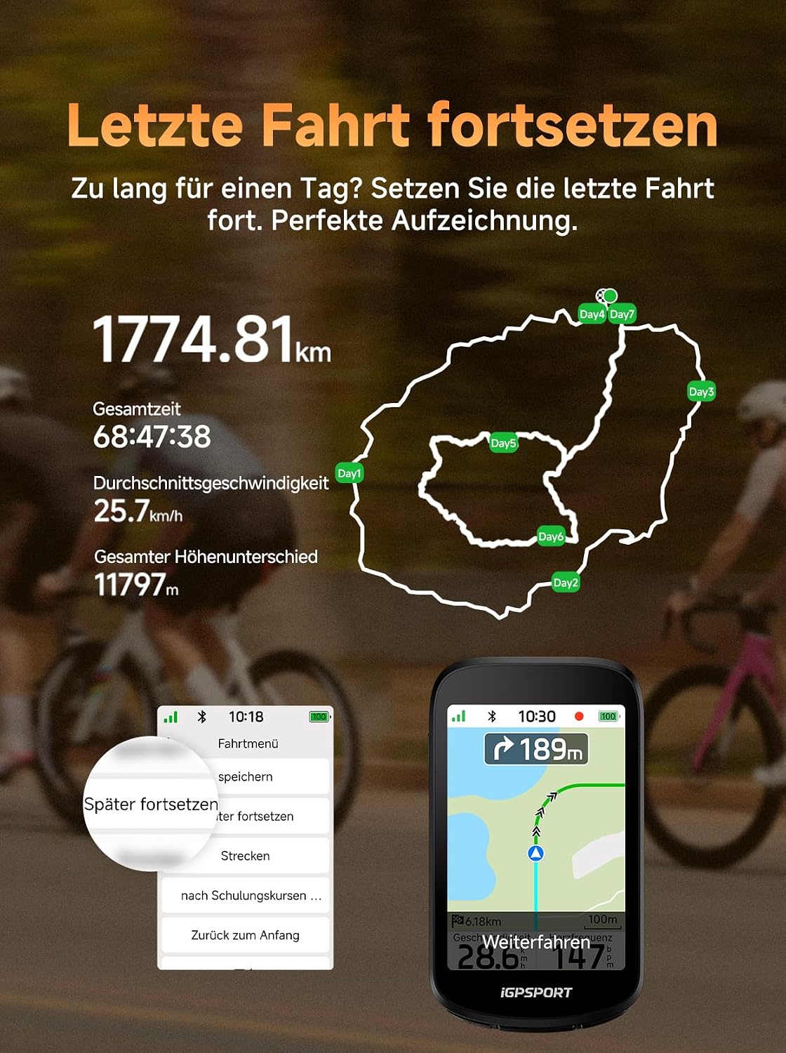 iGPSPORT BSC500 Fahrradcomputer, 3,3-Zoll-Touchscreen, Karten- und Sprachnavigation, E-Bike-Modus, Virtuelles Fahren, ANT+BLE, IPX7