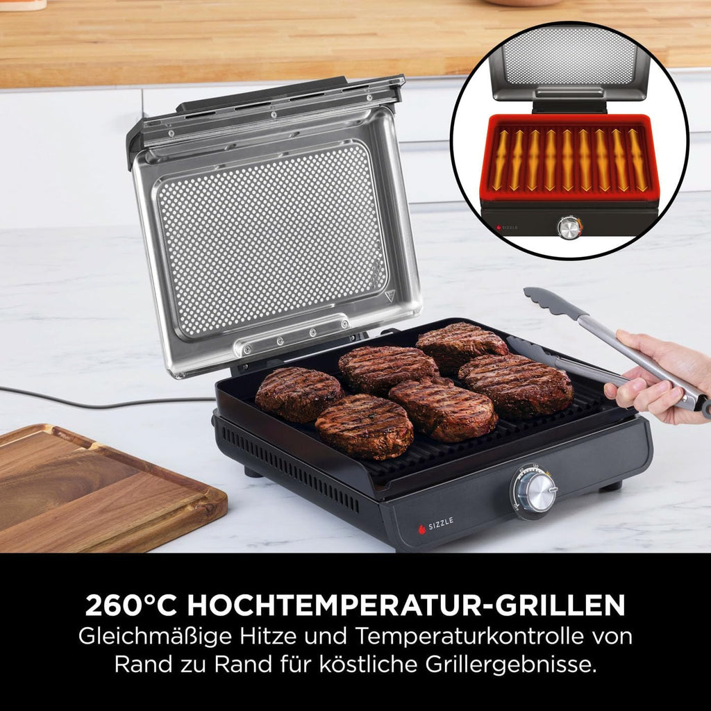 Ninja Sizzle Elektrogrill Indoor & Plancha (Flat Grill Plate) Grau GR101EU