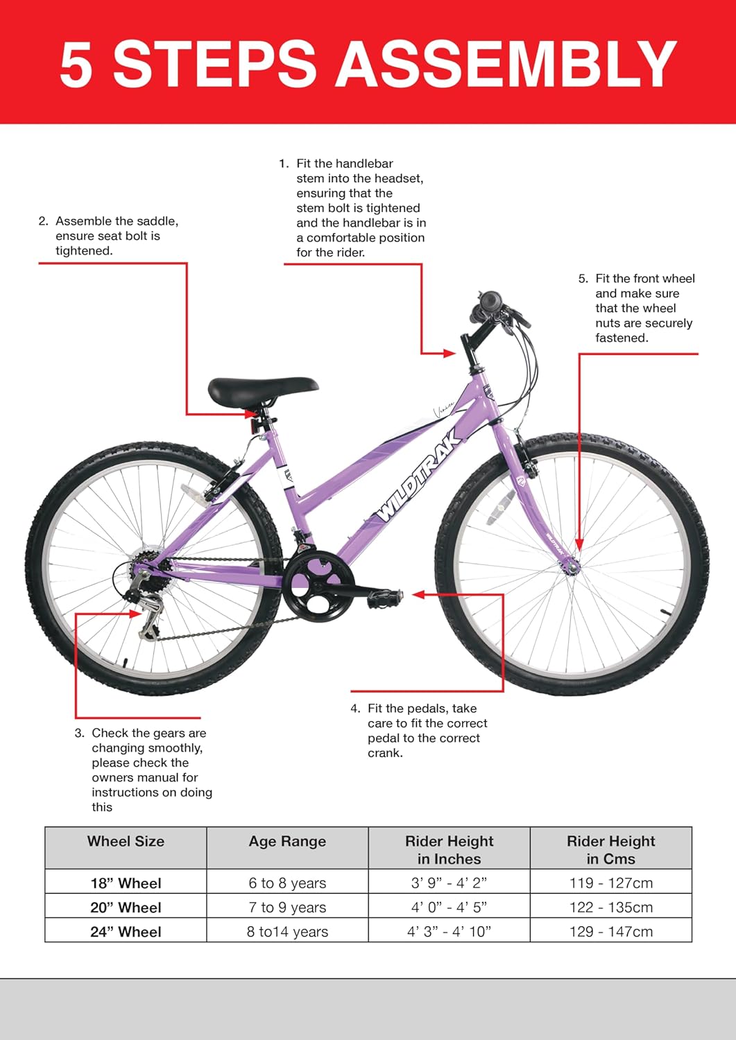 Wildtrak - 20 Zoll Fahrrad für Kinder, Alter 7-9 Jahre, verstellbare Bremsen - Schwarz