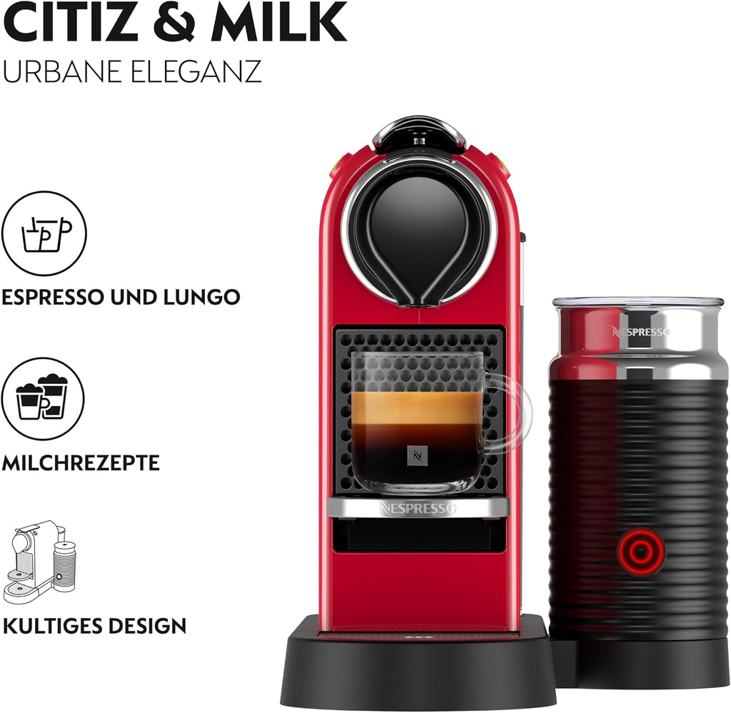 Nespresso Krups XN7615 Citiz&Milk Kaffeekapselmaschine | 1260W | Wassertankkapazität 1l | Pumpendruck 19 Bar | Farbe Rot