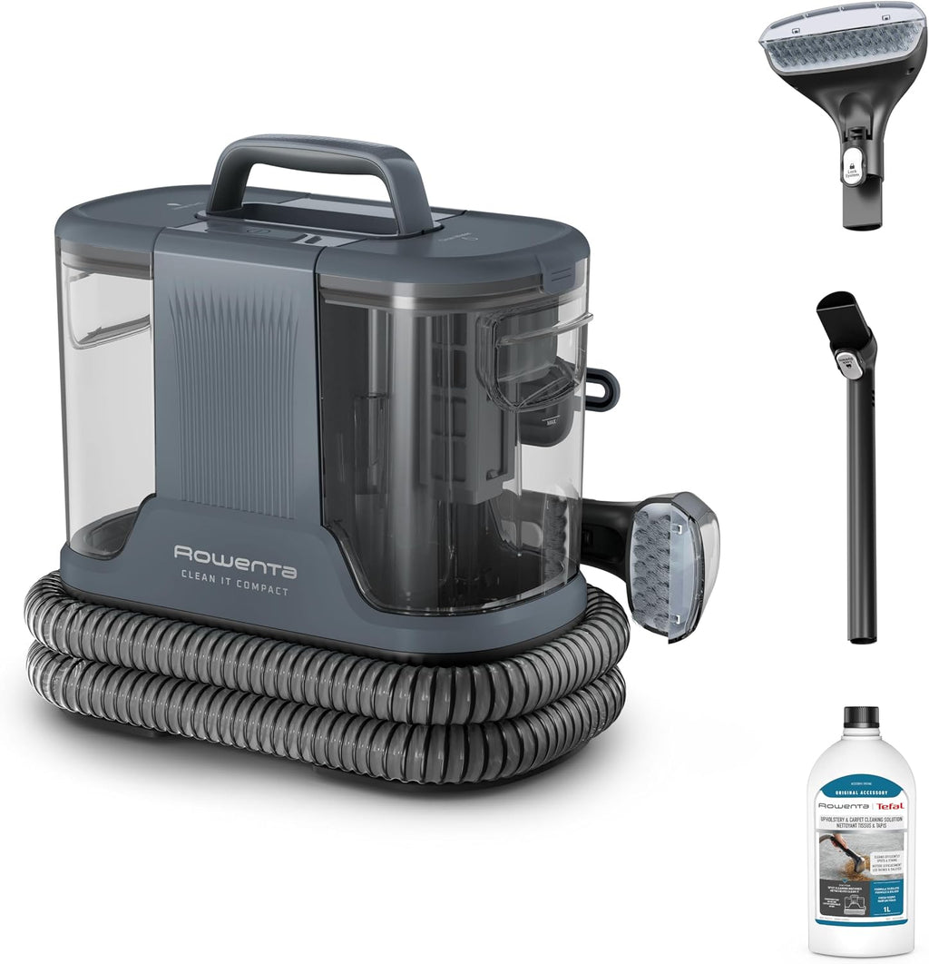Rowenta Clean It Fleckenreiniger, tragbarer Multi-Reinigungs-Teppichreiniger, kompaktes Design, ideal für Haustierschmutz, 400 Watt, 1,5-Liter-Frischwassertank, Grau, IN3011F0