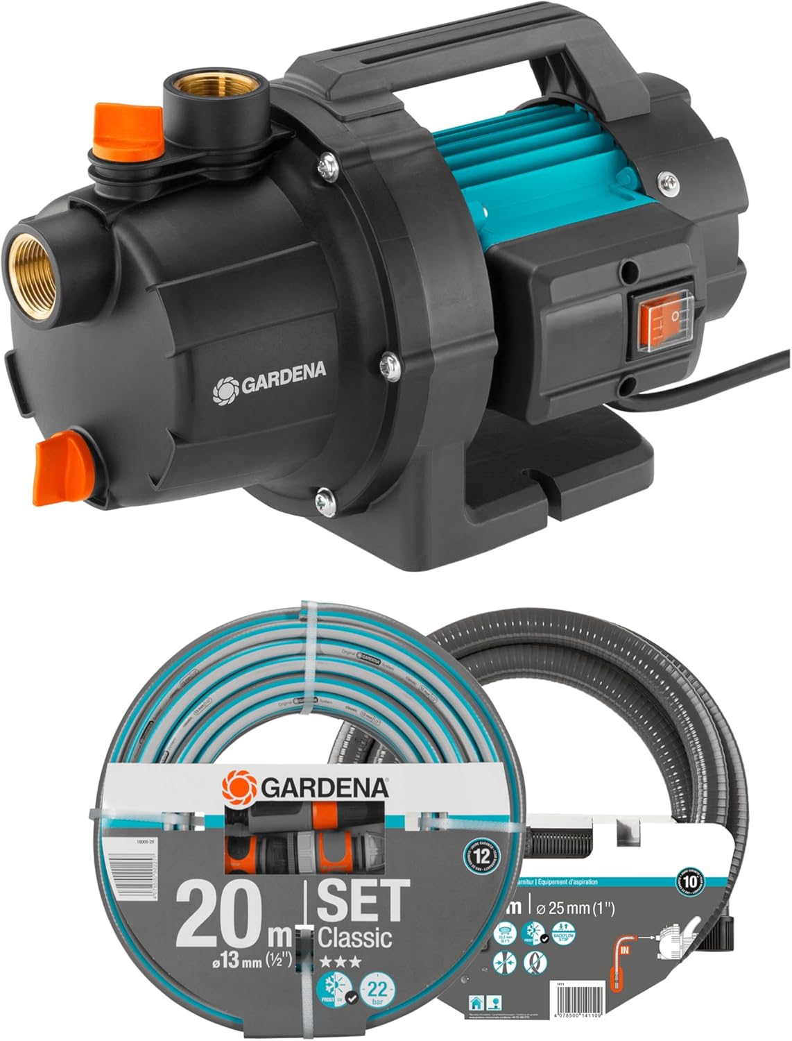 Gardena 09011-47 Gartenpumpen-Set 3000/5, bis zu 3.000 l/h mit schlauchset