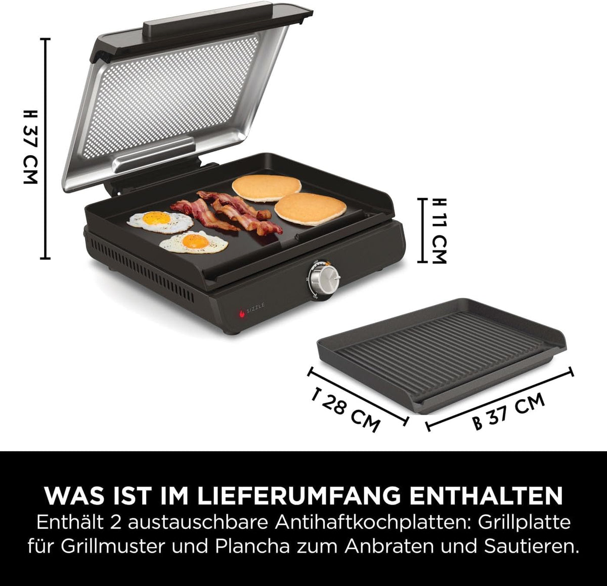 Ninja Sizzle Elektrogrill Indoor & Plancha (Flat Grill Plate) Grau GR101EU