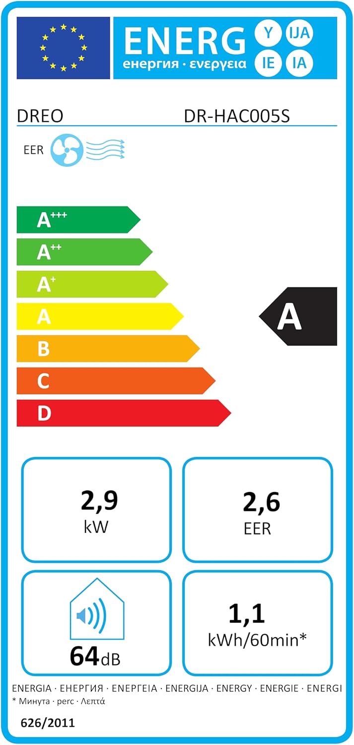 DREO Klimaanlage Mobil, 10.000 BTU Tragbares Klimagerät für Schlafzimmer, 3-in-1 Kühlen/Ventilieren/Entfeuchten, drainagefreie Kühlung, App-/Sprachsteuerung/Fernbedienung, 24h-Timer, AC515S