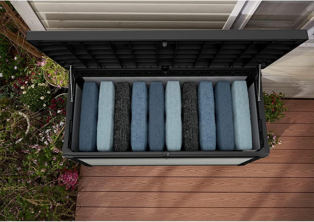 Keter Denali 570 L, Auflagenbox - Wetterfeste Kissenbox mit Sitzfunktion, Grau, 151,7 x 72,5 x 70 cm