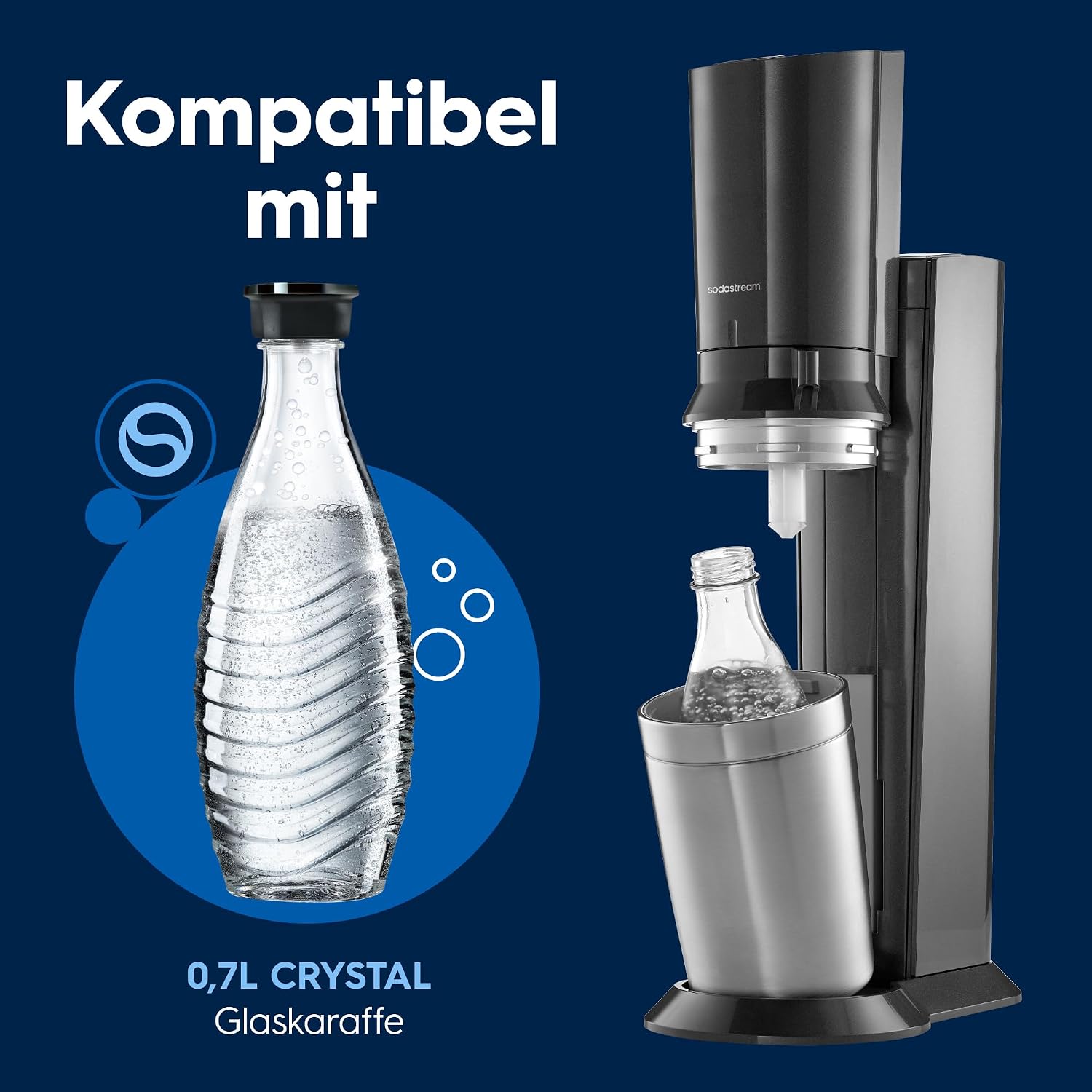 SodaStream CRYSTAL 3.0 Wassersprudler - 2x 0,7L Glaskaraffe & CO2-Zylinder
