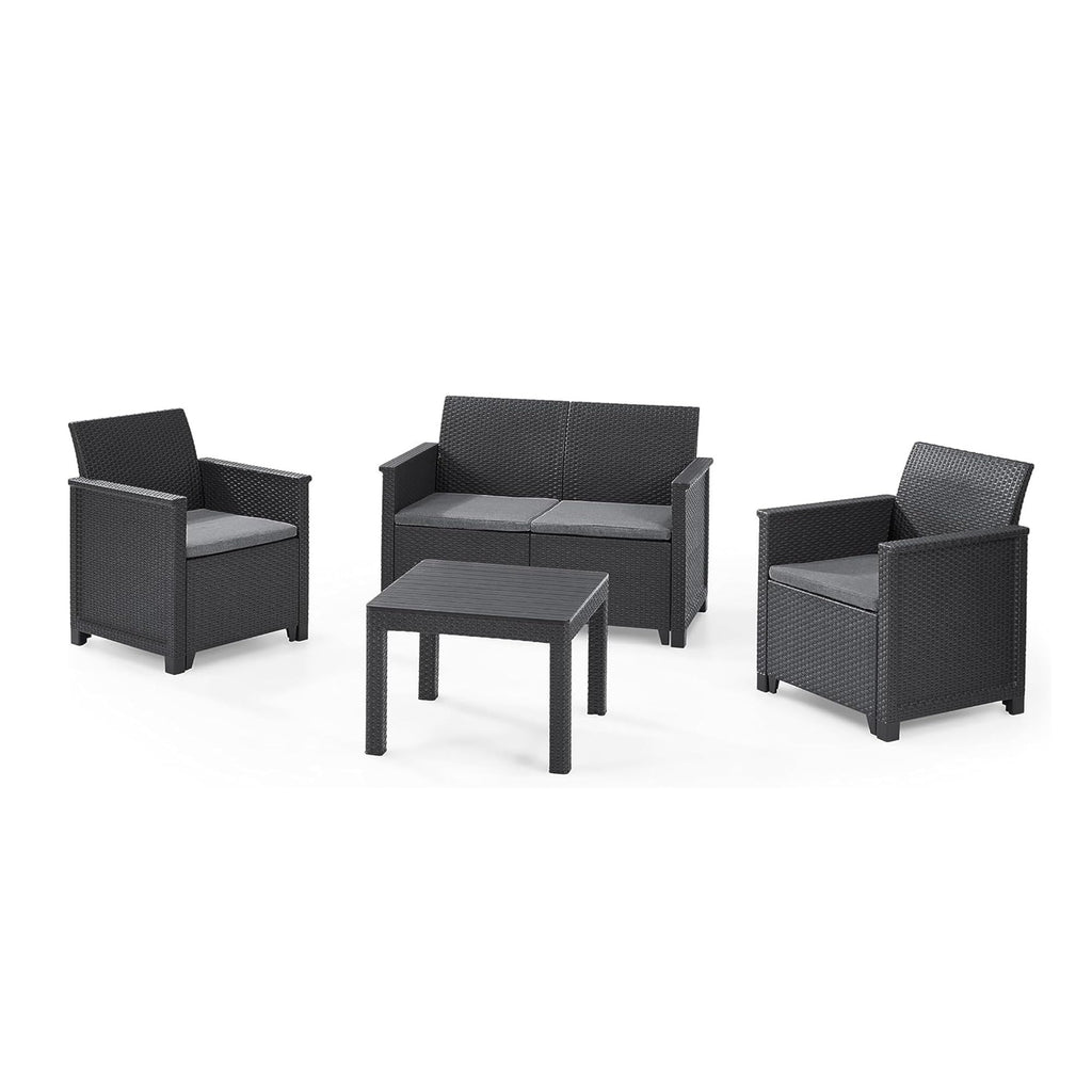 Keter Nora - Ecksofa für Garten oder Terrasse, 5-Sitzer, mit Kissen und Beistelltisch mit 35 l Stauraum, Farbe Graphit