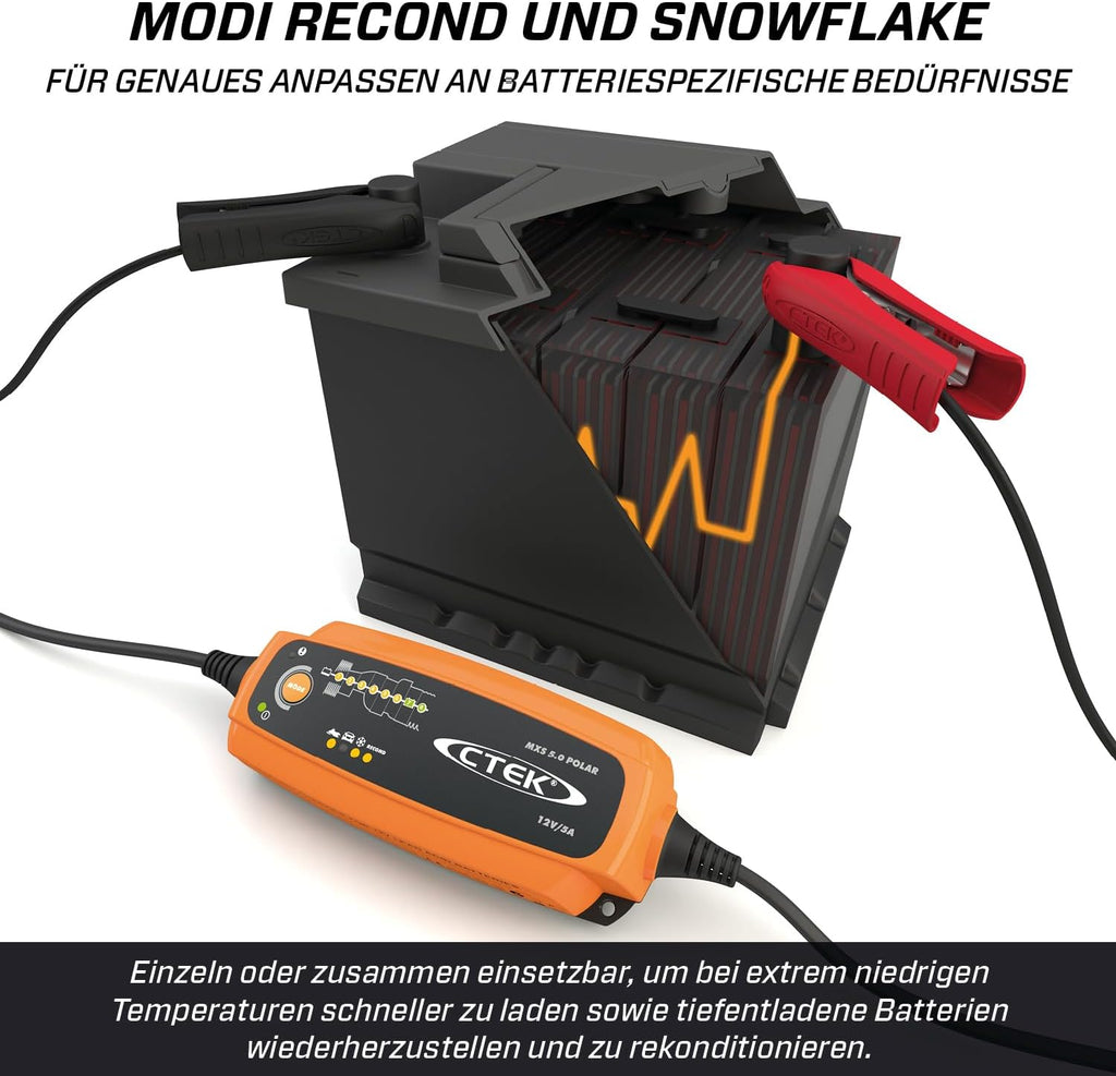CTEK 5.0 Polar, Batterieladegerät 12V Für Extreme Kälte, Erhaltungsladegerät, Intelligentes Ladegerät Auto Und Motorschlitten, Batteriepfleger Mit Entsulfatierungsprogramm Und Rekonditionierungsmodus