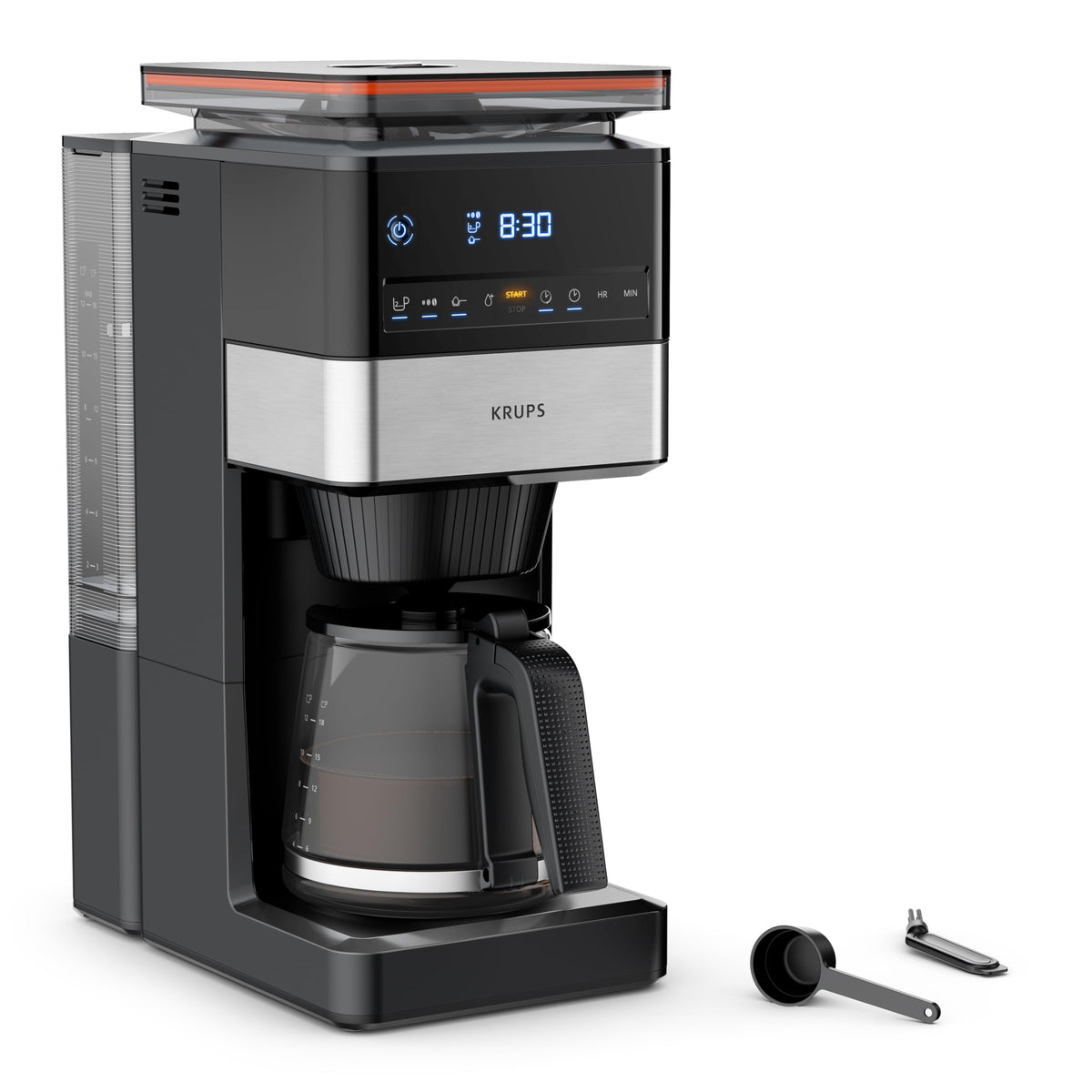 Krups Filterkaffeemaschine T8, 850 Watt, automatische Abschaltung, 8-12 Tassen, 1L Fassungsvermögen, permanenter Filter, beleuchteter Ein-/ Ausschalter, benutzerfreundlich, schwarz, KM4689