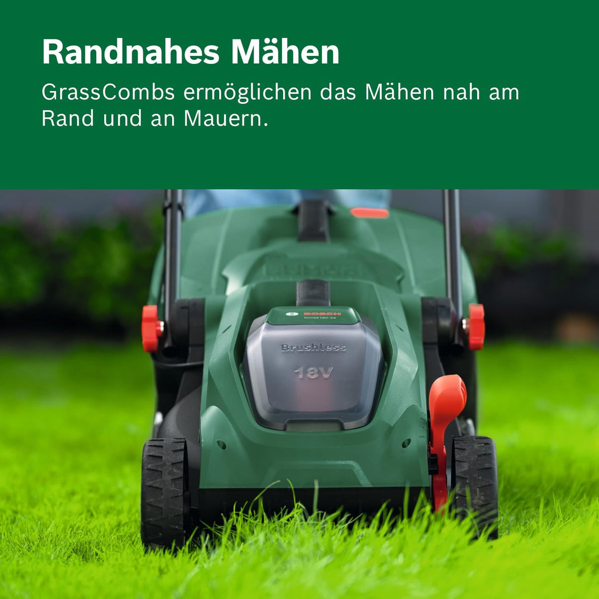 Bosch Akku-Rasenmäher ROTAK18V-34 (Schnittbreite: 34 cm, Schnitthöhe: 25-65 mm, 35 l Stoff-Grasfangkorb, Mulchstopfen, inkl. Akku und Ladegerät)