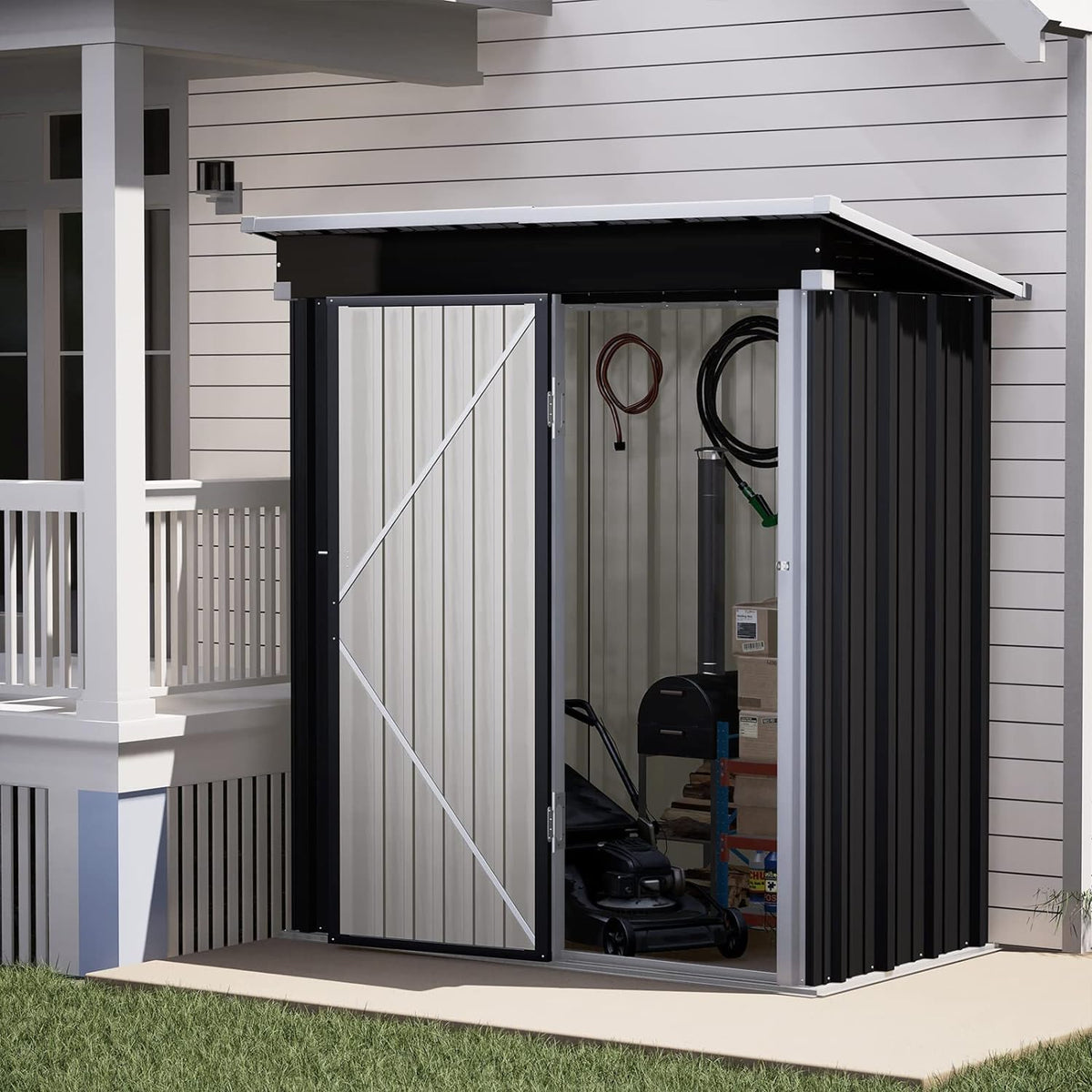 UDPATIO Metall Gartenhaus mit 4 m³ - 228 x 121 x 181 cm für den Außenbereich, Geräteschuppen, Fahrradgarage, Verzinkter Stahl mit Abschließbarer Tür für Hinterhof,Dunkelgrau