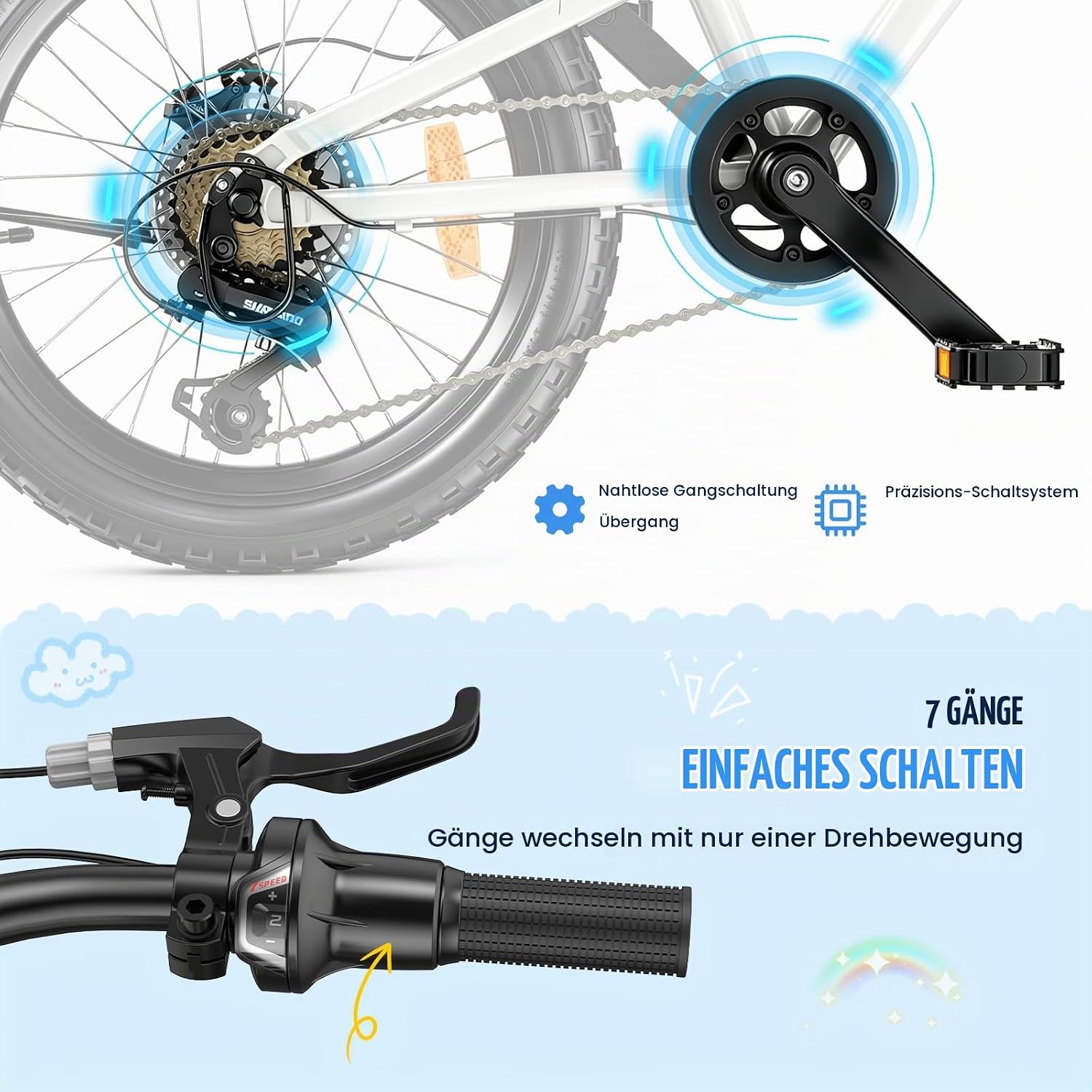 EVERCROSS EM5 20 Zoll Kinderfahrrad Mountainbike, 7-Gang MTB für Jungen & Mädchen (120-160cm), Leichtgewicht (15 kg) mit Federgabel & Dual-Scheibenbremsen,Höhenverstellbarer Sattel, Tragkraft bis 80kg