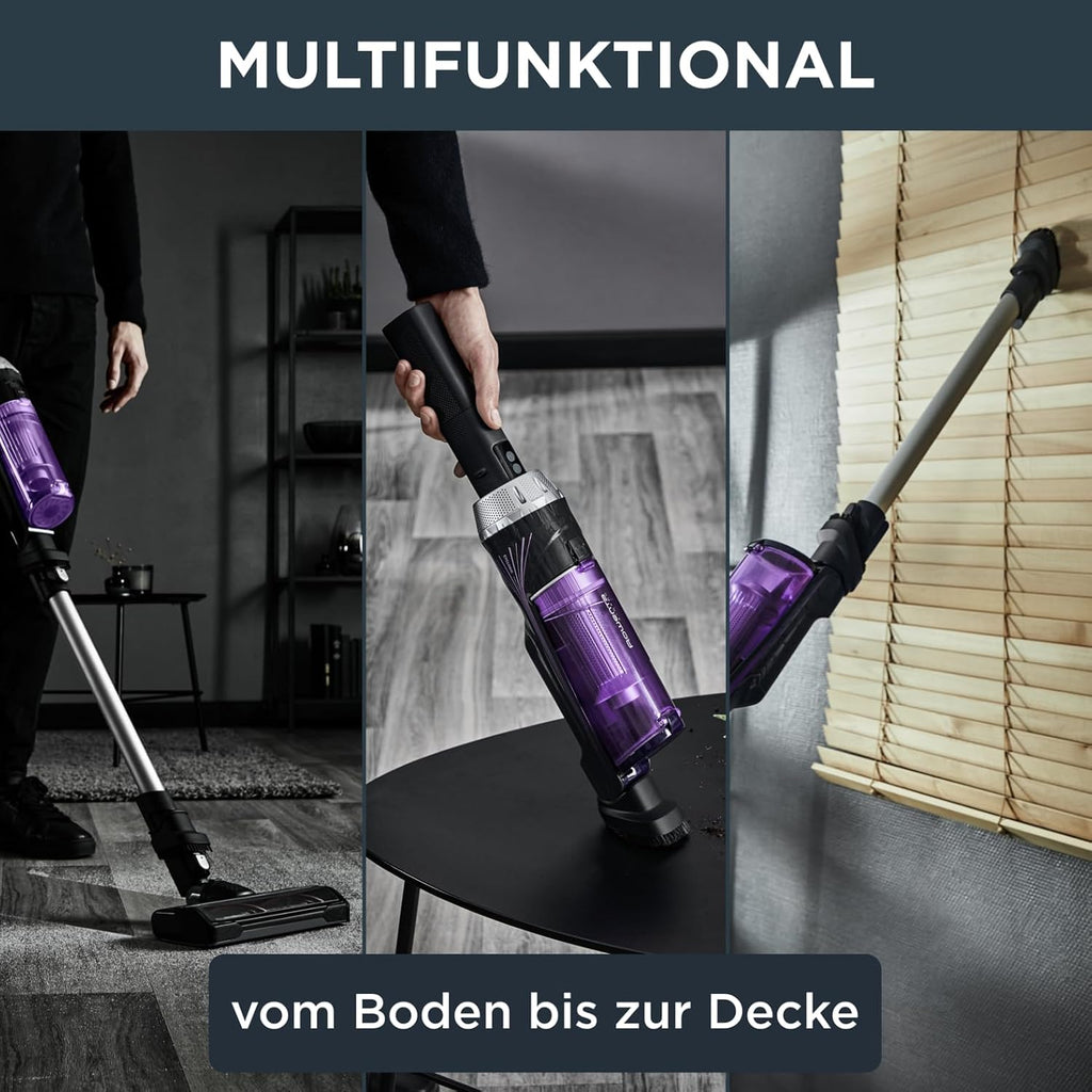 Rowenta X-Nano kabelloser Akkustaubsauger, Lithium-Ionen Batterie, Ultraleicht, 2-in-1 Stabstaubsauger & Handstaubsauger kabellos, bis zu 40 Min. Laufzeit, inkl. Zubehör, grau-lila, RH1128