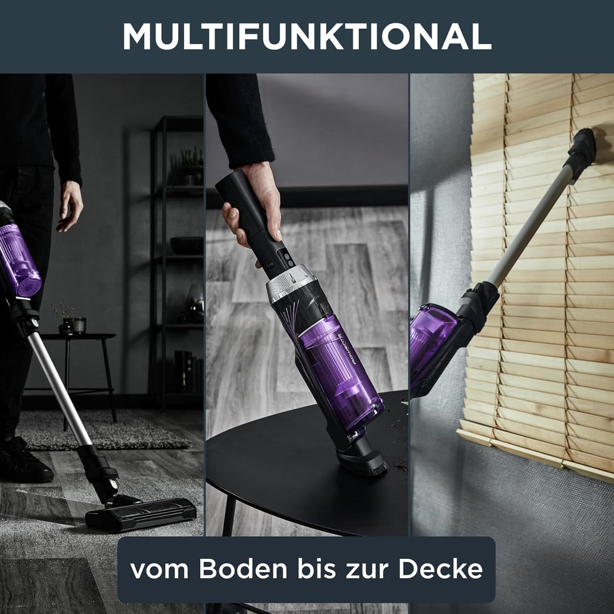 Rowenta X-Nano kabelloser Akkustaubsauger, Lithium-Ionen Batterie, Ultraleicht, 2-in-1 Stabstaubsauger & Handstaubsauger kabellos, bis zu 40 Min. Laufzeit, inkl. Zubehör, grau-lila, RH1128