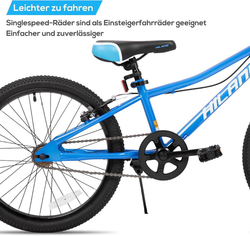 HILAND Climber Kinderfahrrad 20 Zoll, Mountainbike für Kinder 5–10 Jahre, Fahrrad für Jungen und Mädchen mit V-Bremse und Step-Through-Stahlrahmen