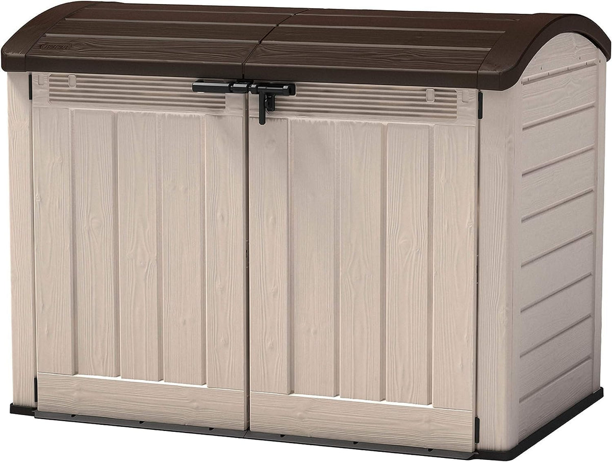 Keter Mülltonnenbox Store it Out Ultra, Holzoptik, Kunststoff, für 2X 360 Liter Mülltonnen, beige/braun