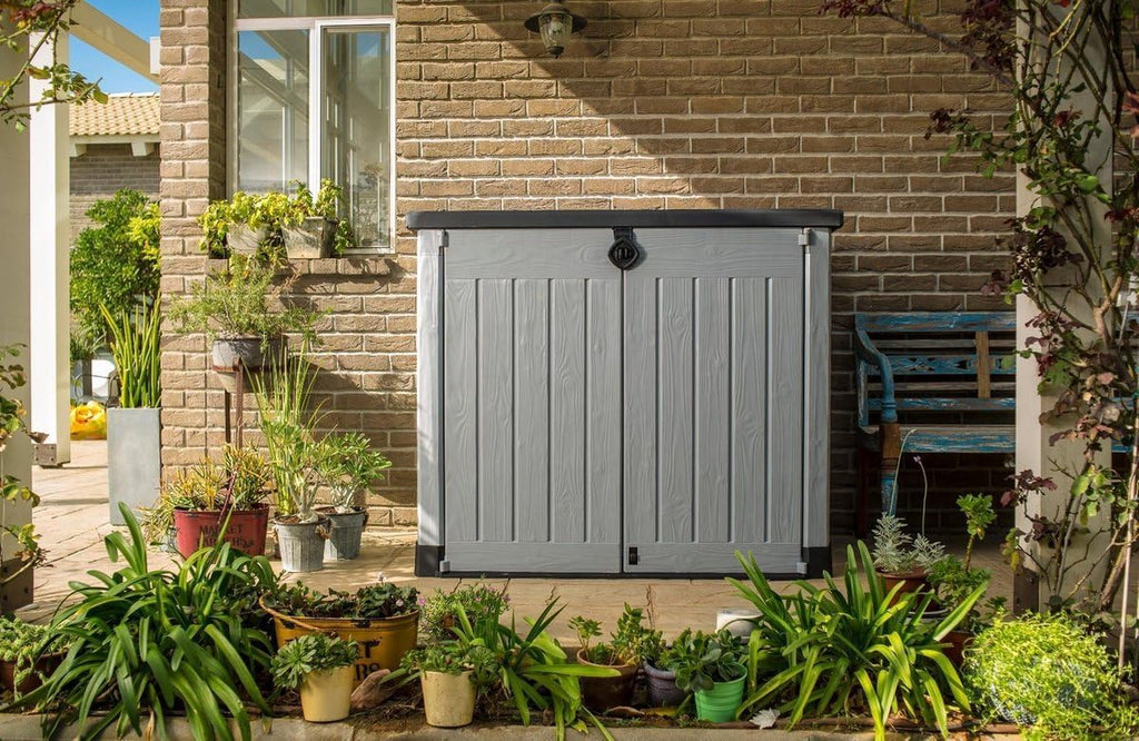 Keter Store It Out Ace 1200L Lagerbox, wetterfest & abschließbar, UV-beständig, Hydraulikdeckel, Grau, Maße: 145,5 x 82 x 123,5 cm