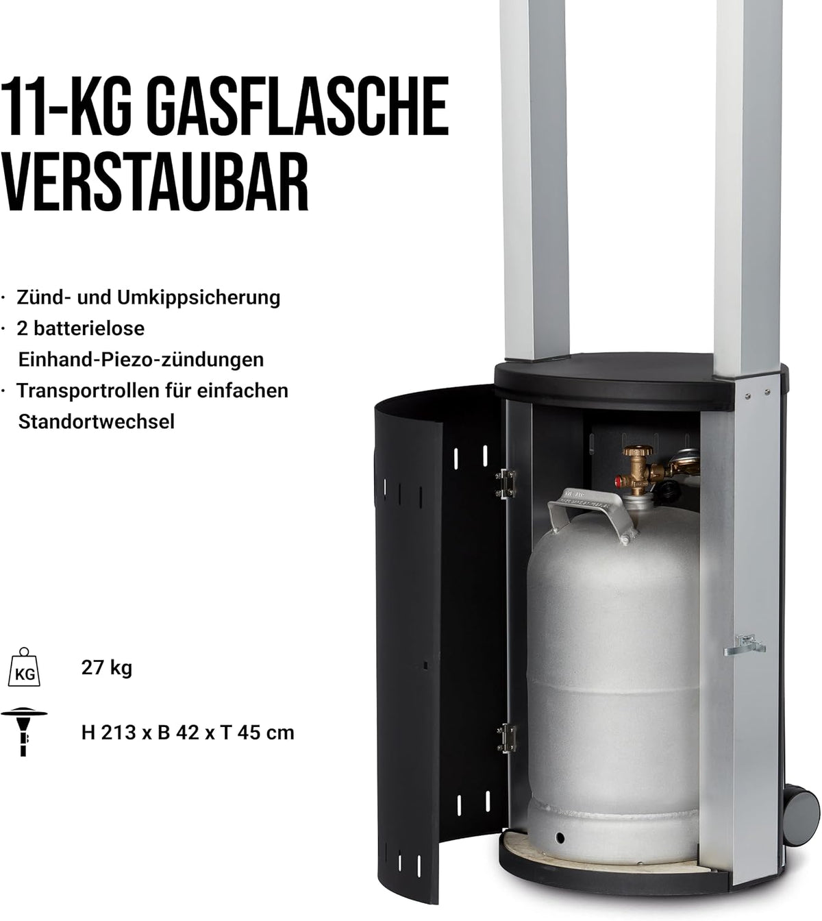 Enders® Terrassenheizer Gas ECOLINE PURE, Gas-Heizstrahler 5640, Terrassenstrahler mit Ultra Brenner-Technologie, Transporträder, Umkippsicherung, Schwarz / Aluminium