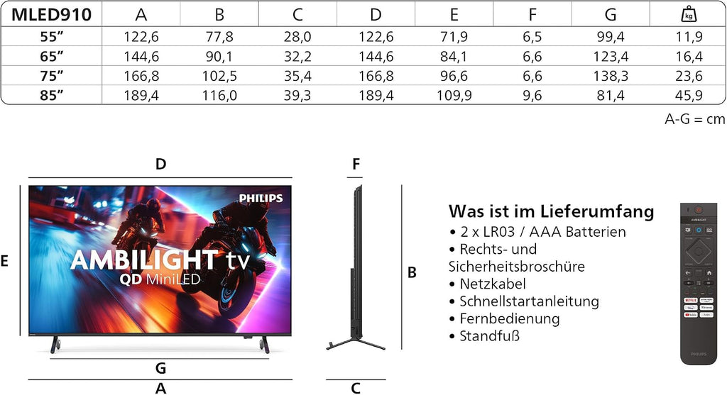 PHILIPS Ambilight 55MLED910 Mini LED 4K Smart TV - 55 Zoll Display mit P5 Perfect Picture Engine Ultra HD, Titan OS, Dolby Vision Und Dolby Atmos Sound