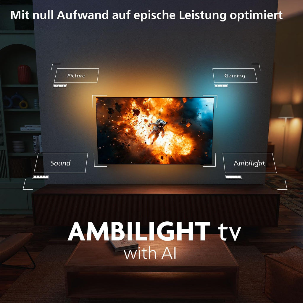 PHILIPS Ambilight 48OLED760 4K OLED Smart TV - 48 Zoll Display mit P5 AI Perfect Picture Engine Ultra HD, Titan OS, Dolby Vision und Atmos Sound - Funktioniert mit Alexa und Google Sprachassistent