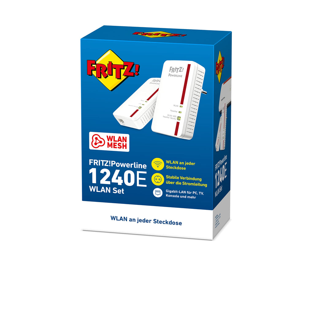 FRITZ!Powerline 1240E/1000E Set – WLAN & 1.200 MBit/s für Streaming & NASo