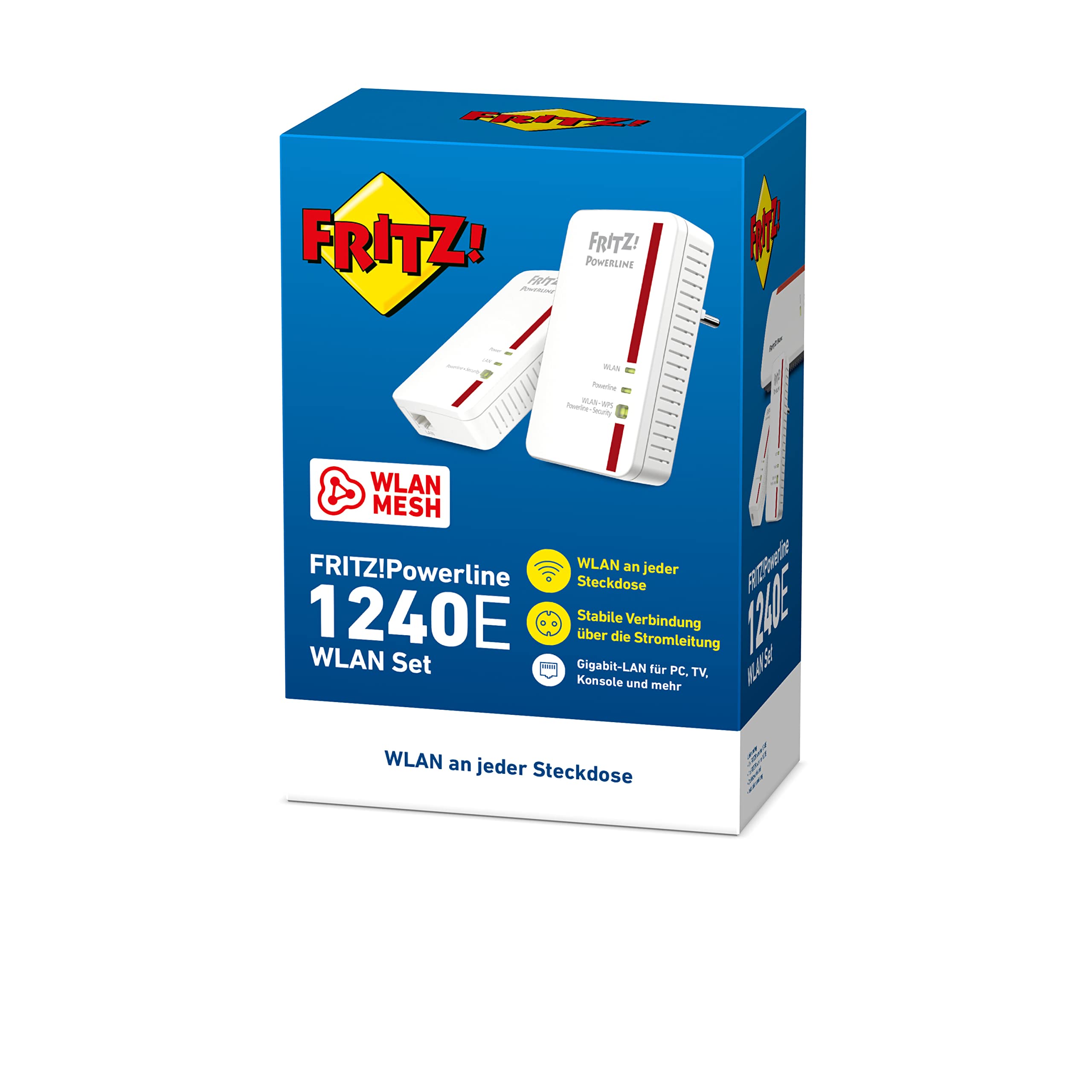 FRITZ!Powerline 1240E/1000E Set – WLAN & 1.200 MBit/s für Streaming & NASo