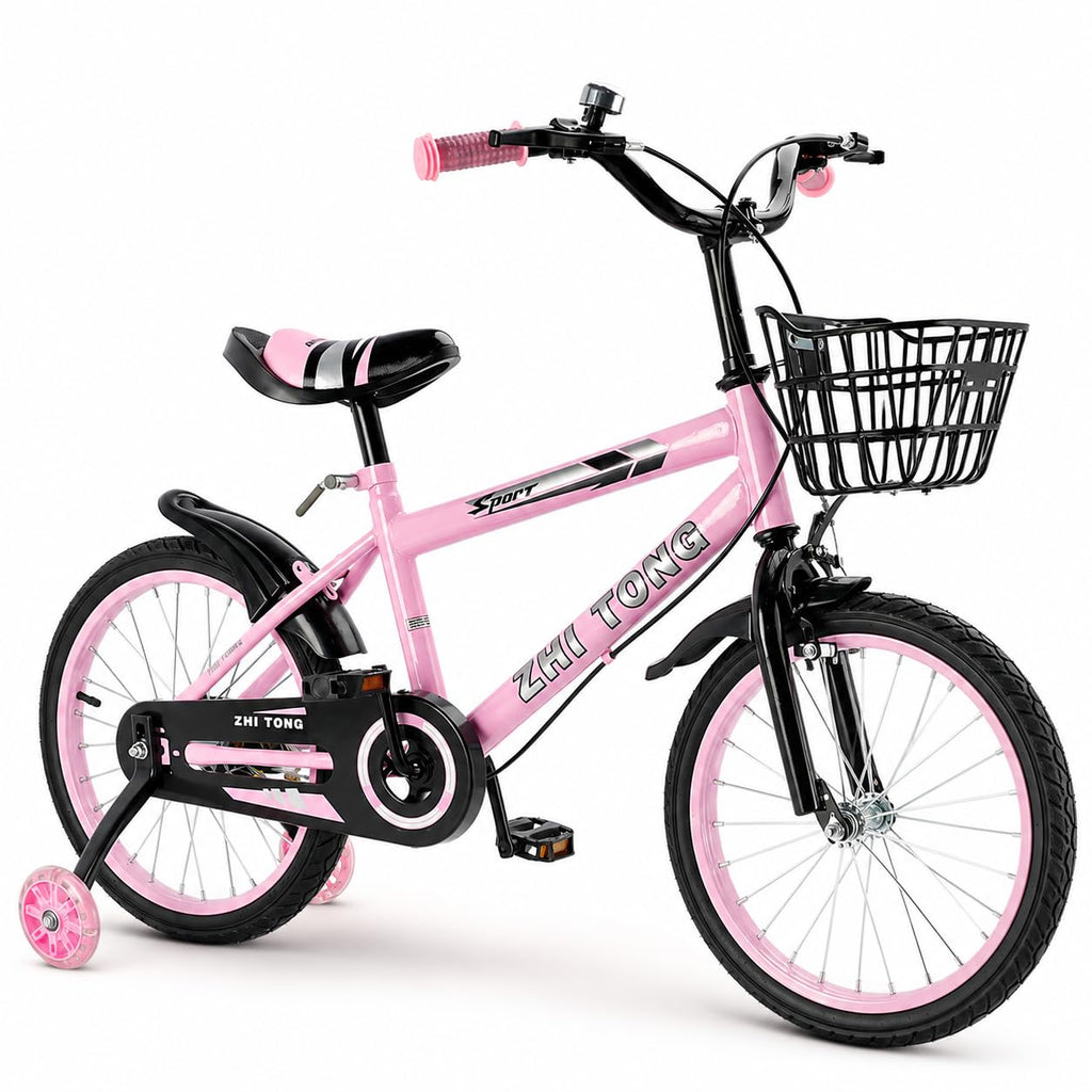 18 Zoll Kinderfahrrad, Verstellbarer Sitz & Lenker, Kohlenstoffstahlrahmen, Doppelbremsen, Stoßfeste Speichenräder, Magnetisches Blitzrad, Abnehmbare Stützräder