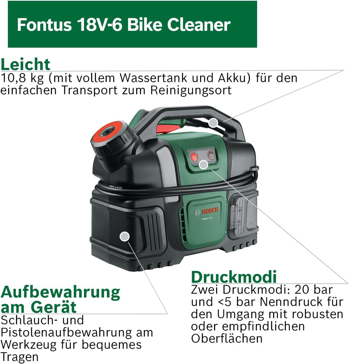 Bosch Akku-Druckreiniger Fontus 18V-6 für Fahrräder