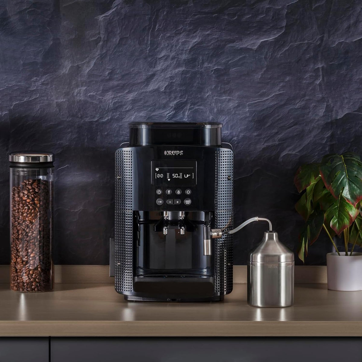 Krups Roma Kaffeevollautomat mit langlebiger Metall-Brühgruppe, Espresso, Cappuccino & Kaffee auf Knopfdruck, 1,7 l Tank, 3 Temperaturstufen und Mahlgradeinstellungen, automatische Kaffeemaschine