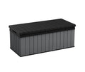 Keter Darwin Auflagenbox, Kissenbox, 380 l, Braun – Hydraulisches Kolbensystem mit Gasdruckfeder für Deckel, Abschließbar, Pflegeleicht, Holzoptik, Polsterbox