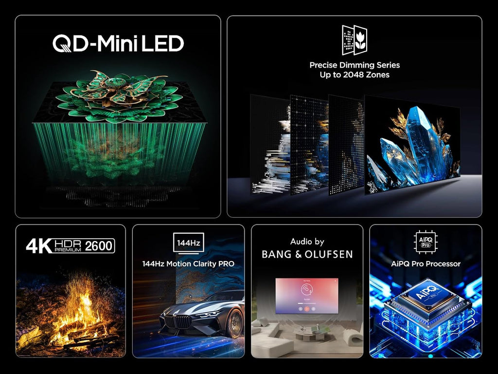 TCL 65C7K 65 Zoll QD-Mini LED Fernseher, 4K HDR Premium 2600, Smart Google TV mit 144Hz Motion Clarity Pro (Dolby Vision IQ & Atmos, CrystGlow HVA Panel, Audio von Bang & Olufsen, Game Master)