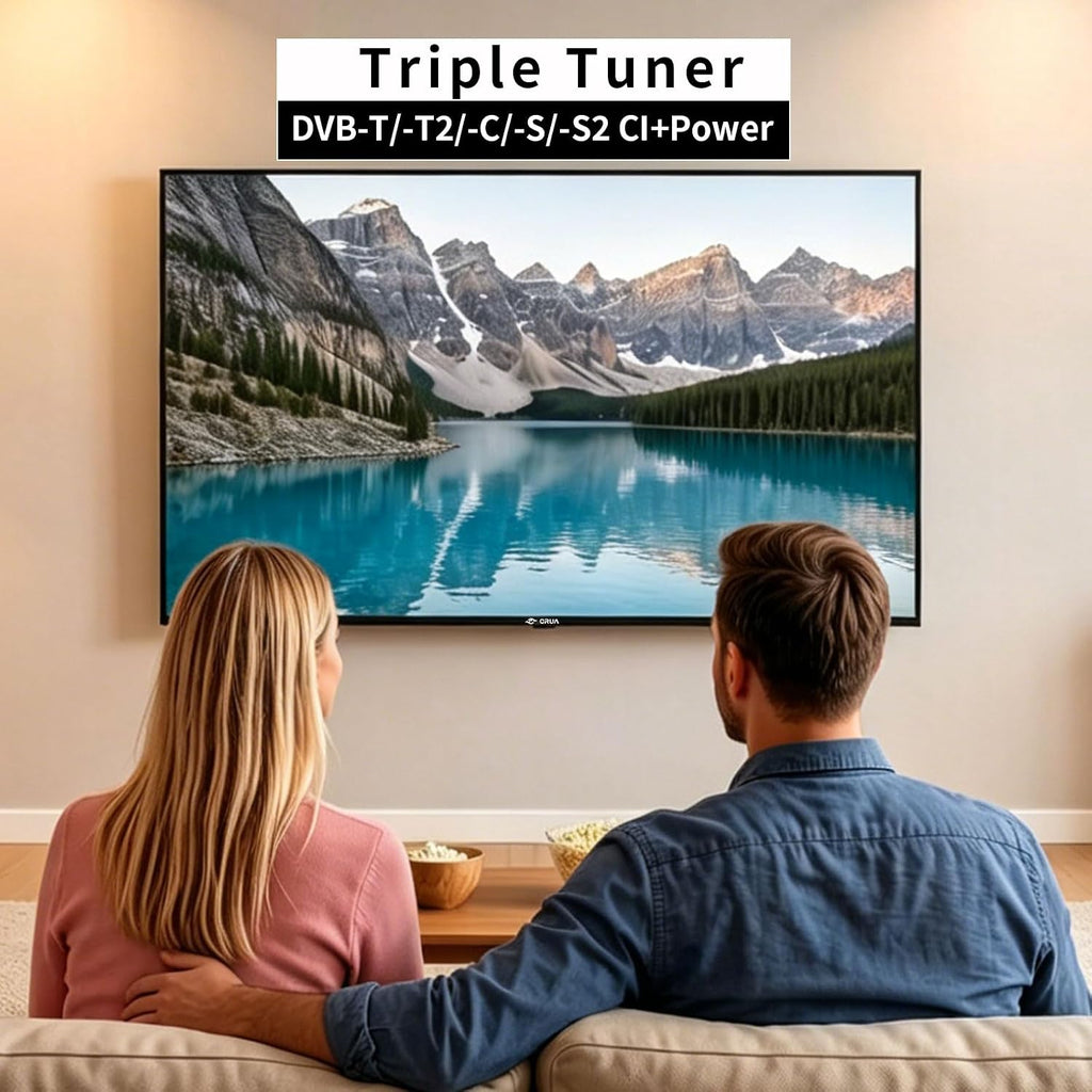 CRUA 32 Zoll Smart TV/Fernseher 32 Zoll 3X HDMI, 2xUSB, Fernseher kompatibel mit VIDAA,EyeCare,Triple Tuner DVB-T/-T2/-C/-S/-S2 CI+Power Input 100-240V~ 50/60HZ for Home, Kitchen, or RV Camper