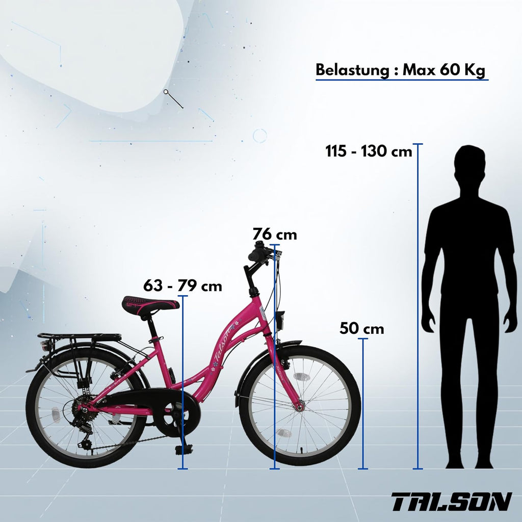 20 Zoll Kinderfahrrad 6-Gang Shimano und Alufelgen Rosa-Weiss TMU