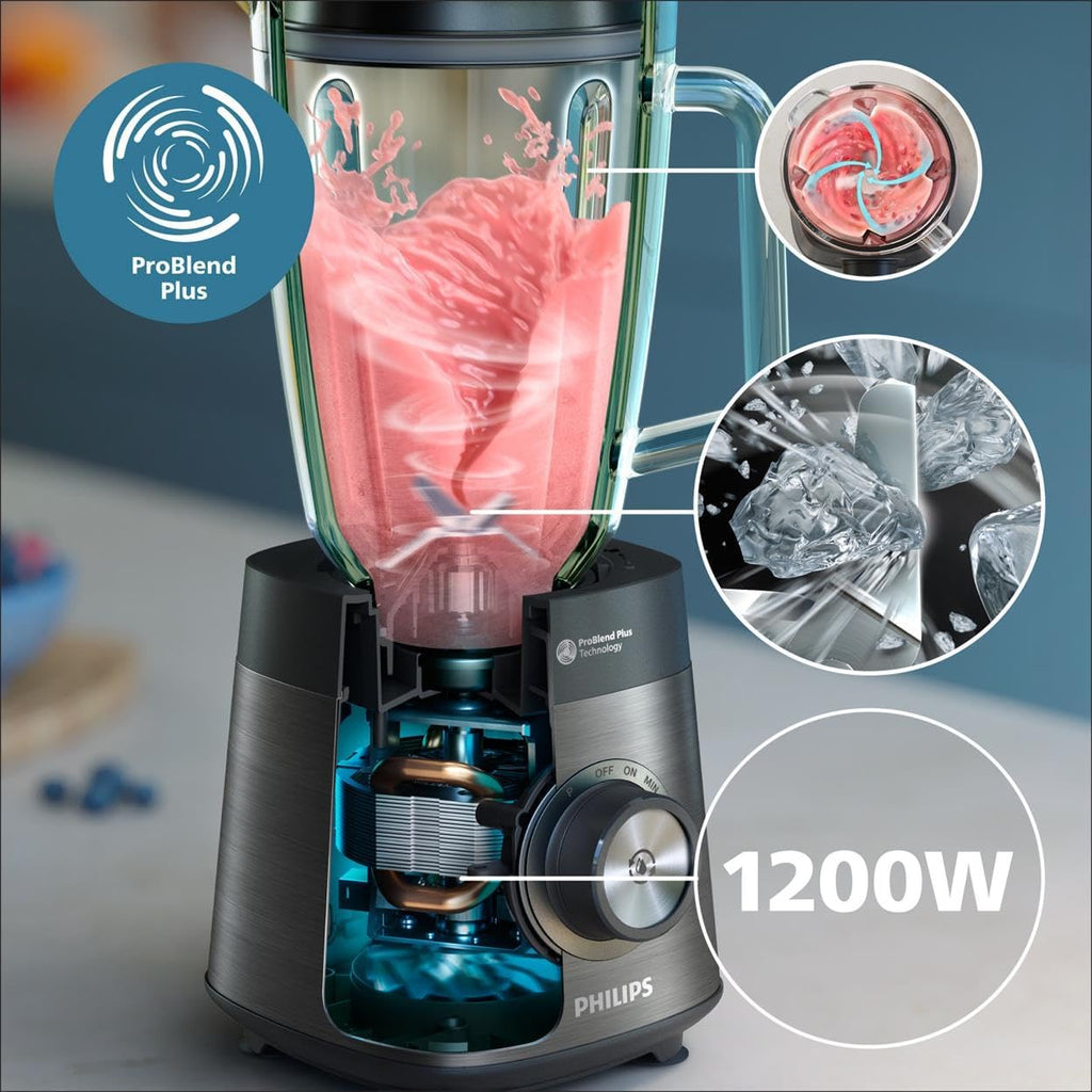 Philips 5000 Series Blender with Blending and Go Container - 1200 W. 2L Maximum Capacity. ProBlend Plus Technology. Dishwasher Safe. Automated Cleaning. Black (HR3041/00)
