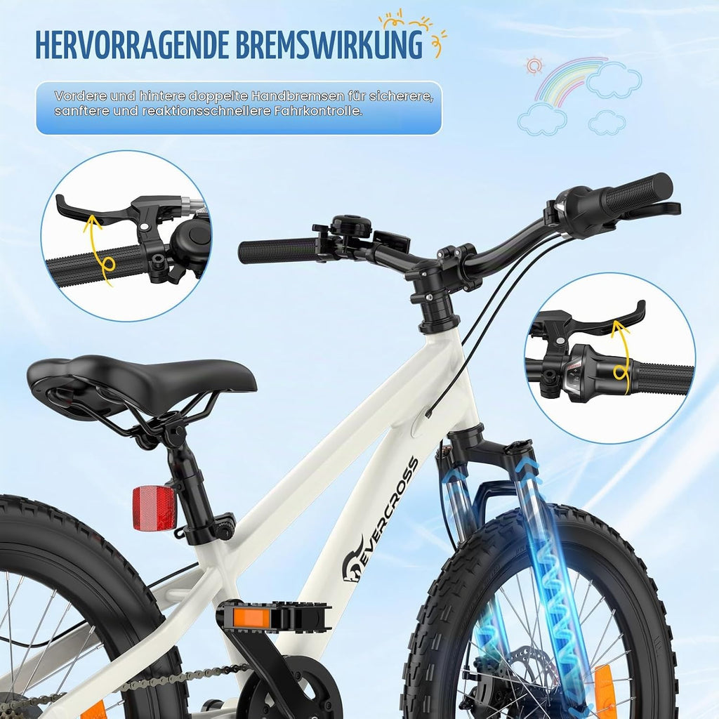 EVERCROSS EM5 20 Zoll Kinderfahrrad Mountainbike, 7-Gang MTB für Jungen & Mädchen (120-160cm), Leichtgewicht (15 kg) mit Federgabel & Dual-Scheibenbremsen,Höhenverstellbarer Sattel, Tragkraft bis 80kg