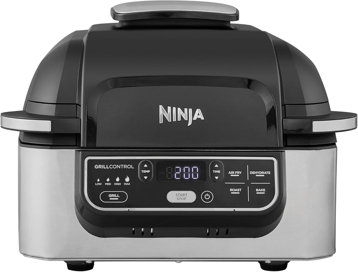 Ninja Foodi Grill & Airfryer, 5,7L Heißluftfritteuse, Air Fryer, spülmaschinenfeste Teile, 5-in-1, Schwarz/Silber AG301EU