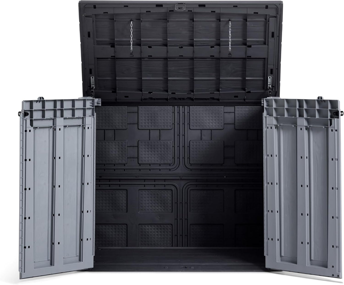 Keter Store-it-out Pro Mülltonnenbox, 145.5x82x123cm, Robuste Abfallbehälter-Lösung, 1200L, Wetterfest, Grau/Schwarz, UV-beständiges Polypropylen, Abschließbar