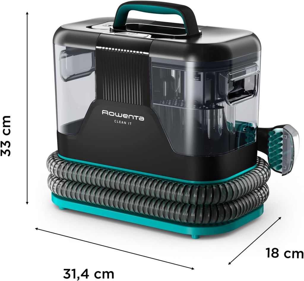 Rowenta Clean It Fleckenreiniger, tragbarer Teppichreiniger, schnelle und einfache Reinigung, abnehmbarer 2.3-Liter-Tank, wechselbare Reinigungsköpfe, 750 Watt, Grün, Schwarz, IN5020F0