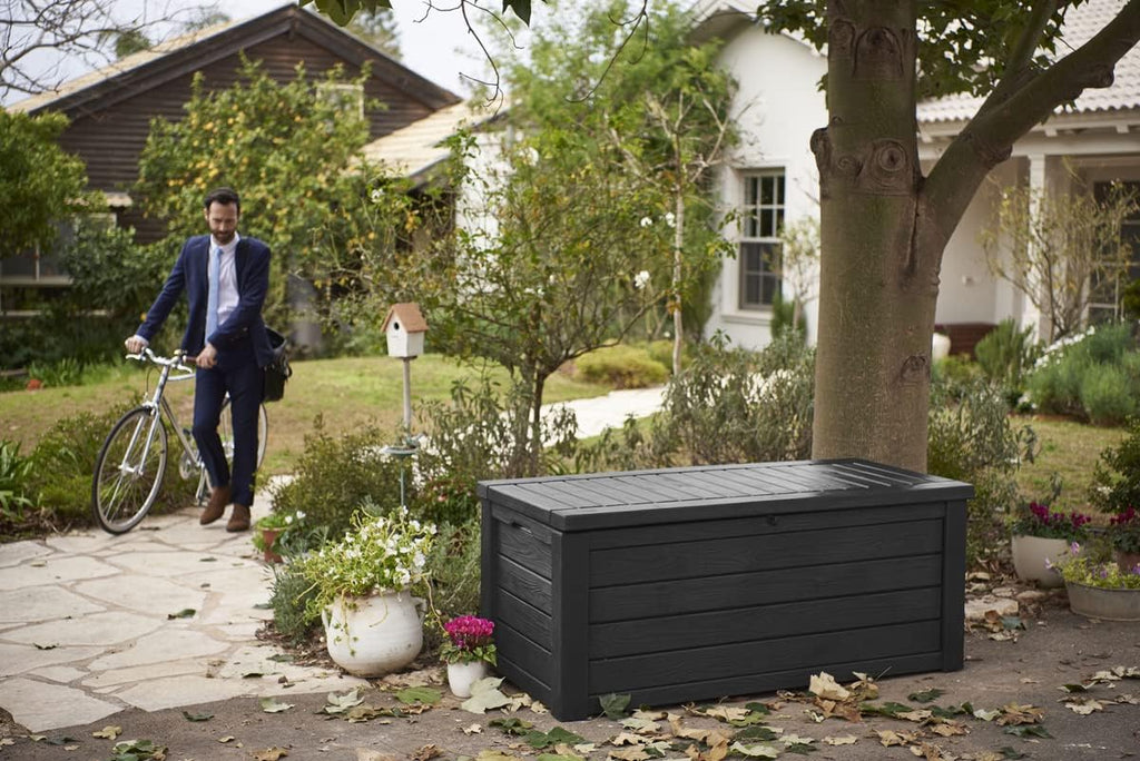 Keter Kissenbox Westwood, Grau (Anthrazit), 570 Liter Fassungsvermögen, L 155 x B 72,4 x H 64,4 cm (außen), wasserdicht, wetterfest, robust